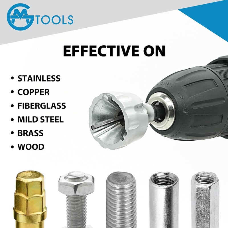 GMTOOLS Deburring External Chamfer Tool with YG8 Carbide Blade, Deburring Drill Bit Set, Remove Burr Tools with Quick Release Shank, Repair Tools for Damaged Bolts Fits for 1/8"- 3/4" (3mm-19mm) - Image 3